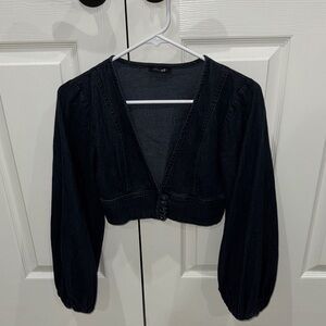 Elegant Dark Denim Cropped Blouse